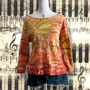 Vintage beaded postcard collage print euro style shirt